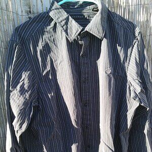 Sean John Men's Striped Black Gray White Button Down - Original Fit - L